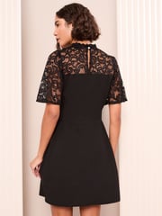 Friends Like These Black Lace Yoke Scuba Mini Dress - Image 4 of 4