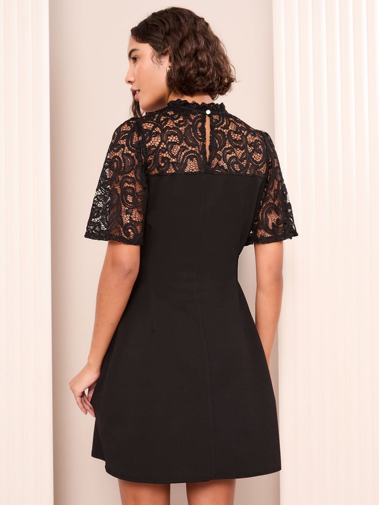 Friends Like These Black Lace Yoke Scuba Mini Dress - Image 4 of 4