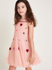 Monsoon Pink Strappy Appliqué Heart Dress - Image 1 of 3