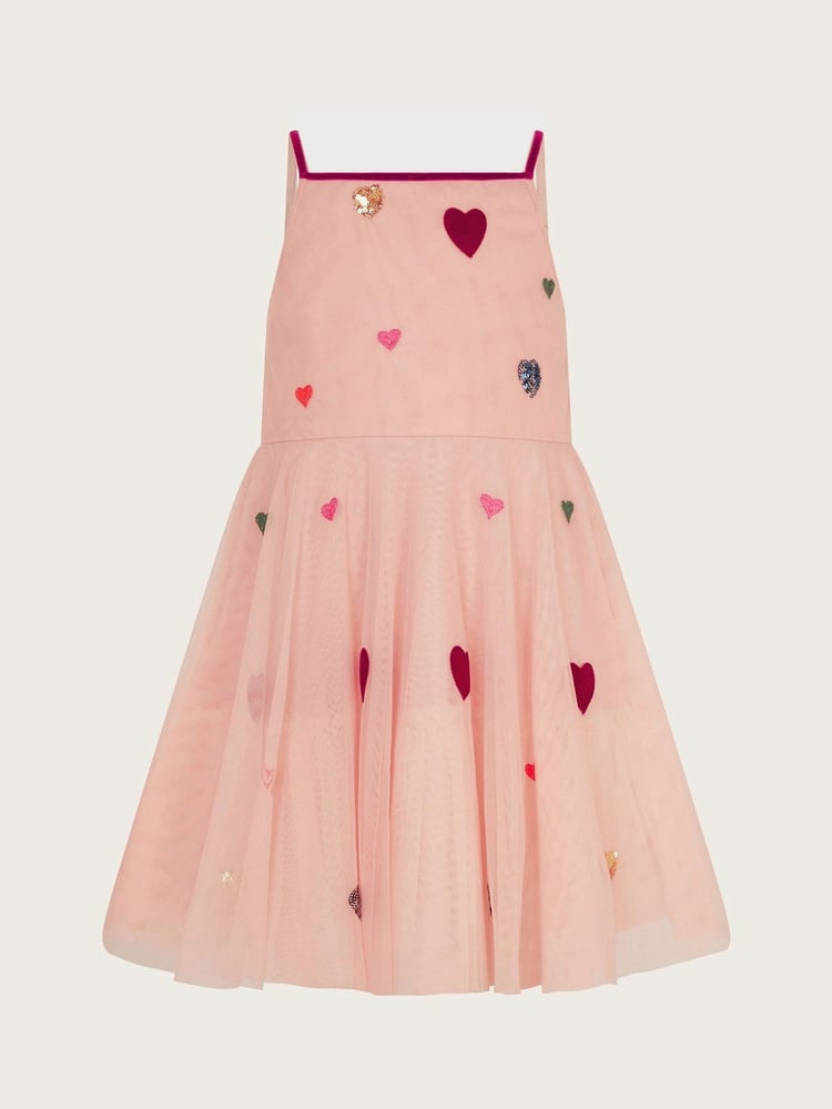 Monsoon Pink Strappy Appliqué Heart Dress - Image 2 of 3