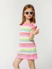 Billieblush Pink Multicolour Crochet Stripe Short Sleeve Dress - Image 1 of 1