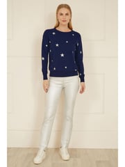 Yumi Blue Relaxed Fit Foil Star Print Jumper - Image 2 of 5
