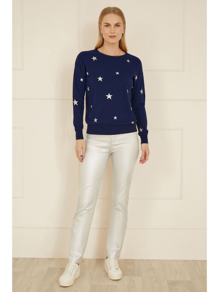 Yumi Blue Relaxed Fit Foil Star Print Jumper - Image 2 of 5