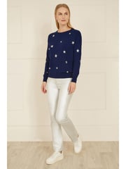 Yumi Blue Relaxed Fit Foil Star Print Jumper - Image 3 of 5