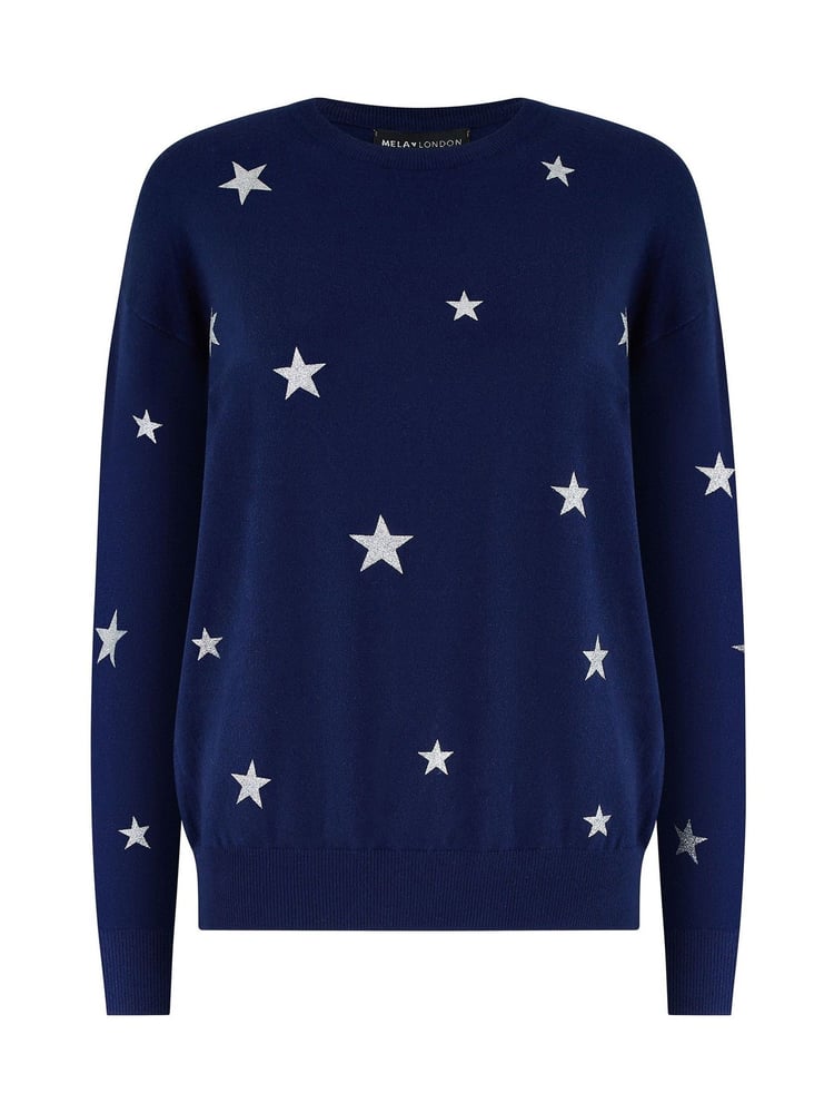 Yumi Blue Relaxed Fit Foil Star Print Jumper - Image 5 of 5