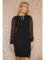 Yumi Black Rib Knit Fitted Dress With Sheer Sleeve Design - Image 2 of 5