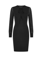 Yumi Black Rib Knit Fitted Dress With Sheer Sleeve Design - Image 5 of 5