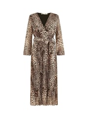 Yumi Brown Leopard Print Pleated Long Sleeve Wrap Midi Dress - Image 5 of 5