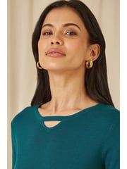 Yumi Blue Knitted Pleated Skater Dress With Notch Neckline - Image 3 of 5