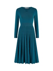 Yumi Blue Knitted Pleated Skater Dress With Notch Neckline - Image 5 of 5