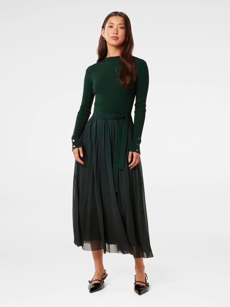 Forever New Green Kaylie Pleated Hem Dress - Image 1 of 5
