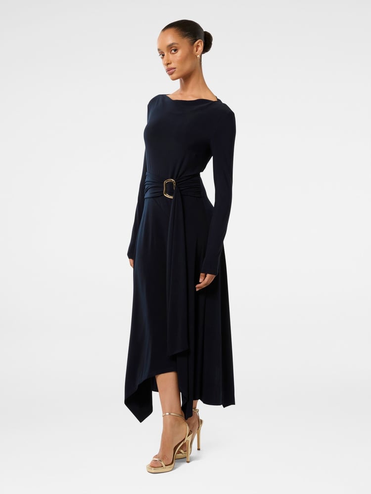 Forever New Blue Petite Roxanna Hanky Hem Belted Dress - Image 4 of 4