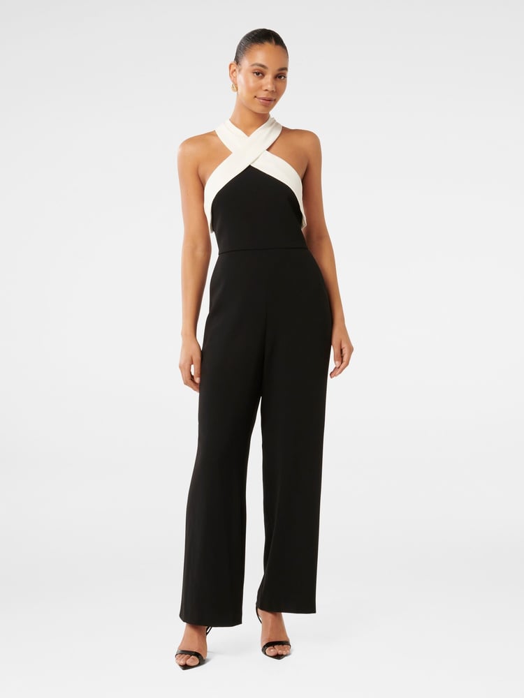 Forever New Black Andie Contrast Halter Neck Jumpsuit - Image 1 of 4