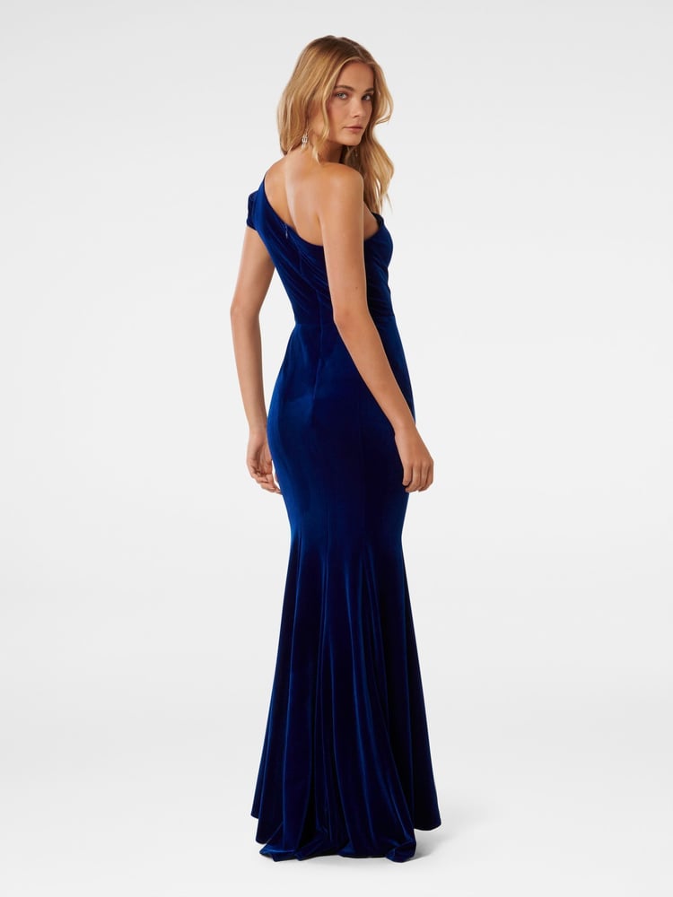 Forever New Blue Elena Velvet One Shoulder Gown - Image 2 of 4