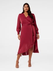 Forever New Red Mabel Curve Metallic Wrap Midi Dress - Image 1 of 5