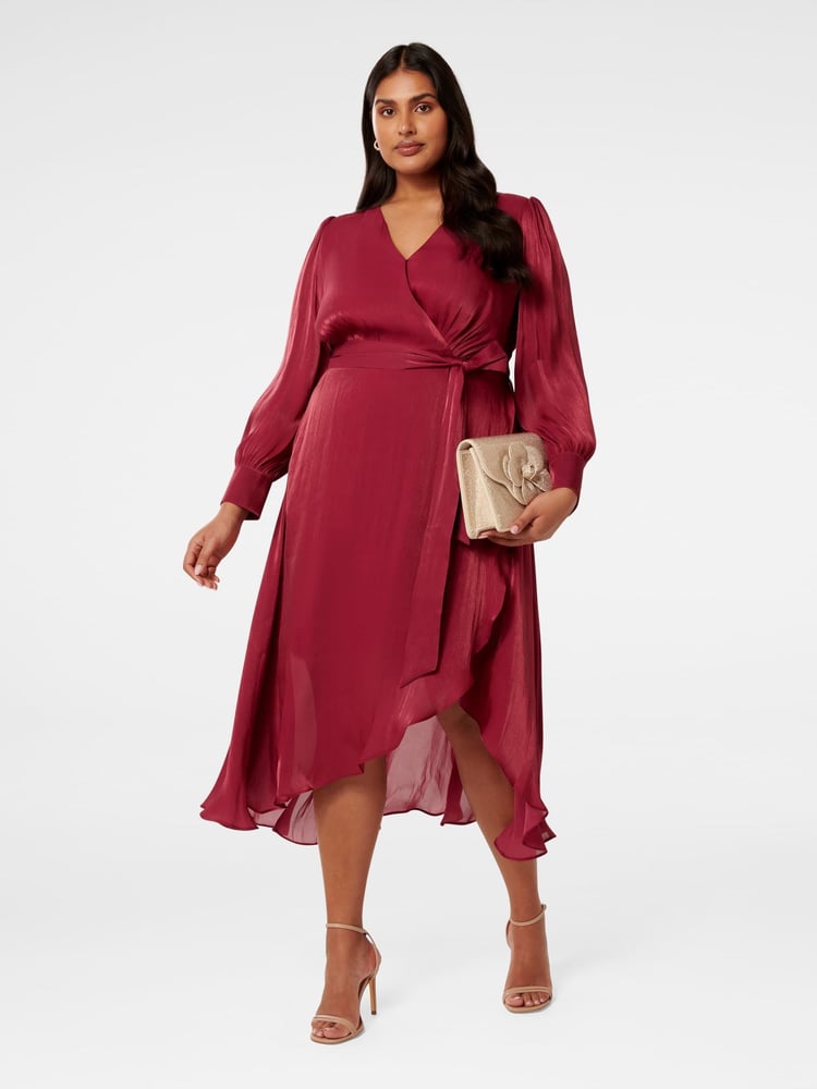 Forever New Red Mabel Curve Metallic Wrap Midi Dress - Image 5 of 5