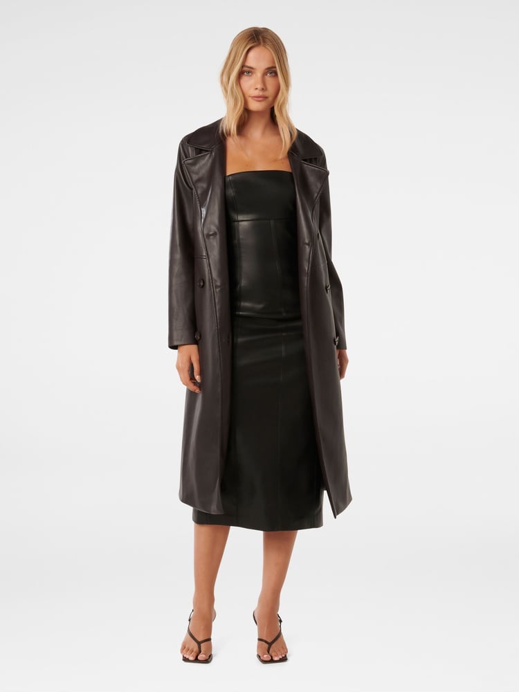 Forever New Brown Ronnie Vegan Leather Trench Coat - Image 1 of 5