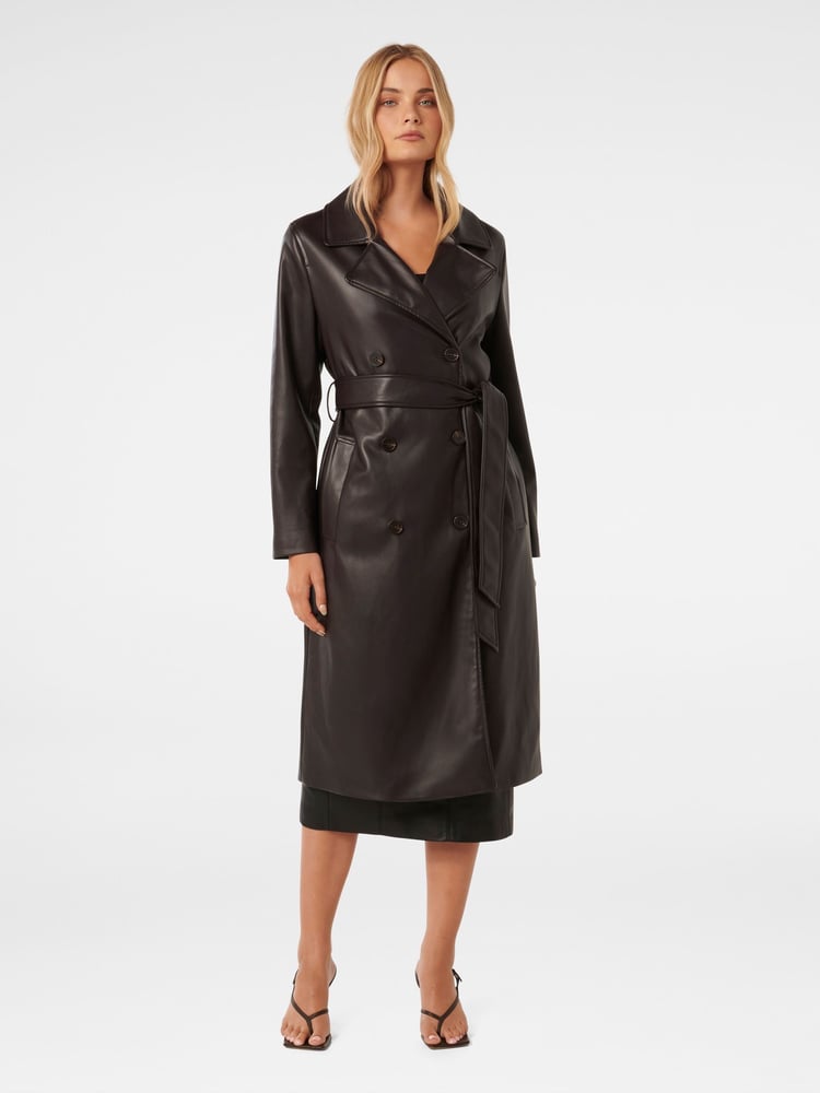 Forever New Brown Ronnie Vegan Leather Trench Coat - Image 5 of 5
