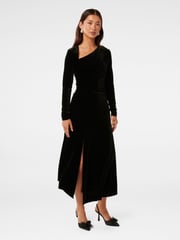 Forever New Black Sawyer Asymmetrical Velvet Dress - Image 4 of 5