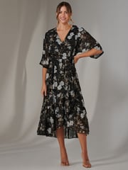 Jolie Moi Black Rita Ruffle Hem Chiffon Midi Dress - Image 1 of 6
