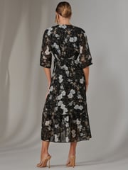 Jolie Moi Black Rita Ruffle Hem Chiffon Midi Dress - Image 2 of 6