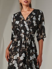 Jolie Moi Black Rita Ruffle Hem Chiffon Midi Dress - Image 3 of 6