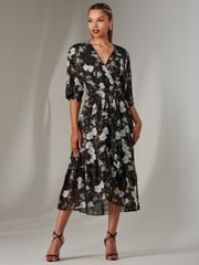 Jolie Moi Black Rita Ruffle Hem Chiffon Midi Dress - Image 5 of 6