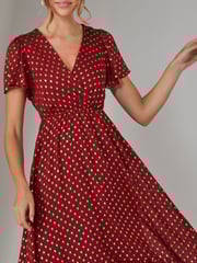 Jolie Moi Red Chiffon Short Sleeve Midaxi Dress - Image 3 of 6