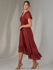 Jolie Moi Red Chiffon Short Sleeve Midaxi Dress - Image 5 of 6