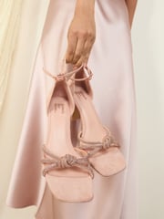 Friends Like These Nude Standard Fit Embellished Diamante Knot Mid Heels Sandals - Image 3 of 5