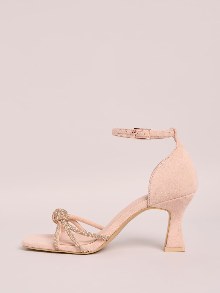 Friends Like These Nude Standard Fit Embellished Diamante Knot Mid Heels Sandals - Image 5 of 5