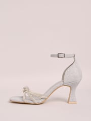 Friends Like These Silver Standard Fit Embellished Diamante Knot Mid Heels Sandals - Image 5 of 5