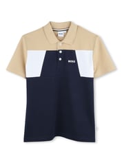 BOSS Blue Colour Block Short Sleeve Polo Shirt - Image 1 of 3