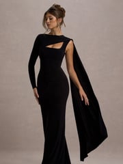 Club L London Black Ashini One Sleeve Maxi Dress With Cape - Image 1 of 6
