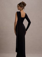Club L London Black Ashini One Sleeve Maxi Dress With Cape - Image 2 of 6