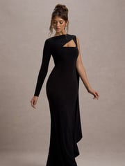 Club L London Black Ashini One Sleeve Maxi Dress With Cape - Image 3 of 6
