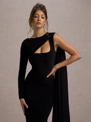 Club L London Black Ashini One Sleeve Maxi Dress With Cape - Image 4 of 6