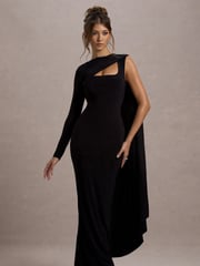 Club L London Black Ashini One Sleeve Maxi Dress With Cape - Image 5 of 6