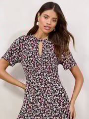 Lipsy Pink Ditsy Printed Short Sleeve Keyhole Jersey Midi Dress - Image 2 of 4