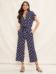 Friends Like These Blue Culotte Jumpsuit With Tie Belt - Image 3 of 4