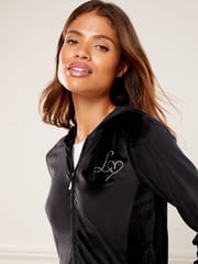Lipsy Black Embroidered Patch Velour Zip-Up Hoodie - Image 2 of 4