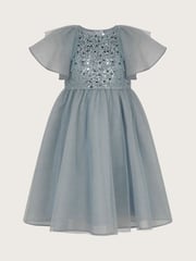 Monsoon Blue Eden Angel Sleeve Sequin Tulle Dress - Image 1 of 4