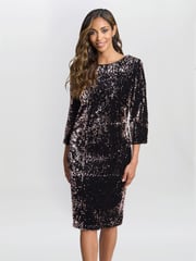 Gina Bacconi Arianne Sequin Velvet Black Dress - Image 1 of 6