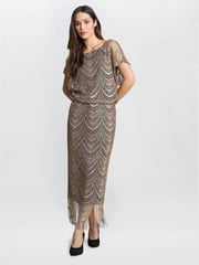 Gina Bacconi Arleen Long Blouson Fringe Hem Dress - Image 3 of 5