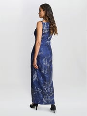 Gina Bacconi Blue Blake Floral Sequin Ankle Length Dress - Image 2 of 5