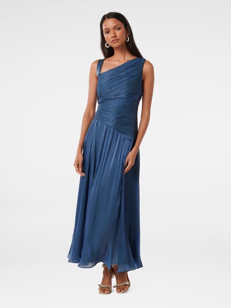 Forever New Blue Nya Petite Metallic Asymmetrical Maxi Dress - Image 1 of 4