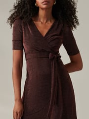 Jolie Moi Red Metallic Tie Waist Wrapped Maxi Dress - Image 3 of 6