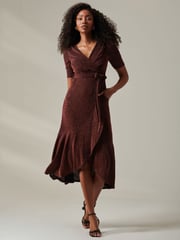 Jolie Moi Red Metallic Tie Waist Wrapped Maxi Dress - Image 4 of 6