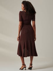 Jolie Moi Red Metallic Tie Waist Wrapped Maxi Dress - Image 6 of 6