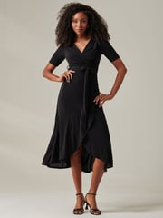 Jolie Moi Black Metallic Tie Waist Wrapped Maxi Dress - Image 4 of 6